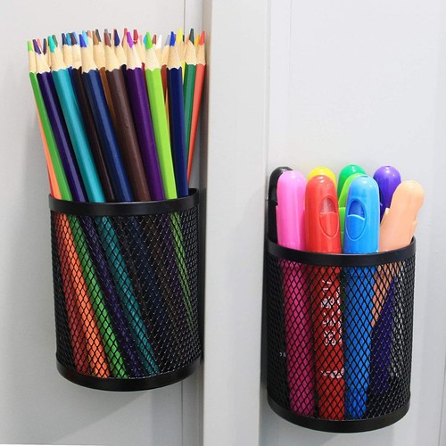 Magnetic Pencil And Pen Holder Office Desk Supplies Organizer Metal Storage Mesh