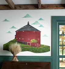 Farm Country House Warren Kimble Red Round Barn Clouds Decal Wall Murals Wallies