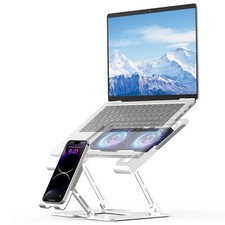 White Adjustable Carbon Steel Laptop Cooling Stand Detachable Fan Fits 16 Inch