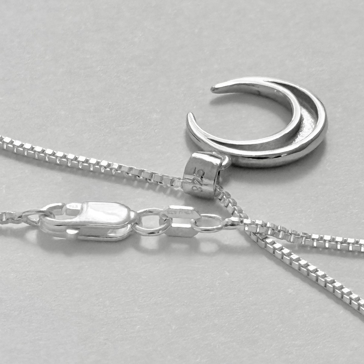 Sterling Silver Crescent Moon Necklace, Silver Chain, Celestial