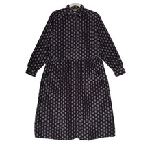 Vintage Eddie Bauer Corduroy Floral Collared Modest Button Front Midi Dress Sz M