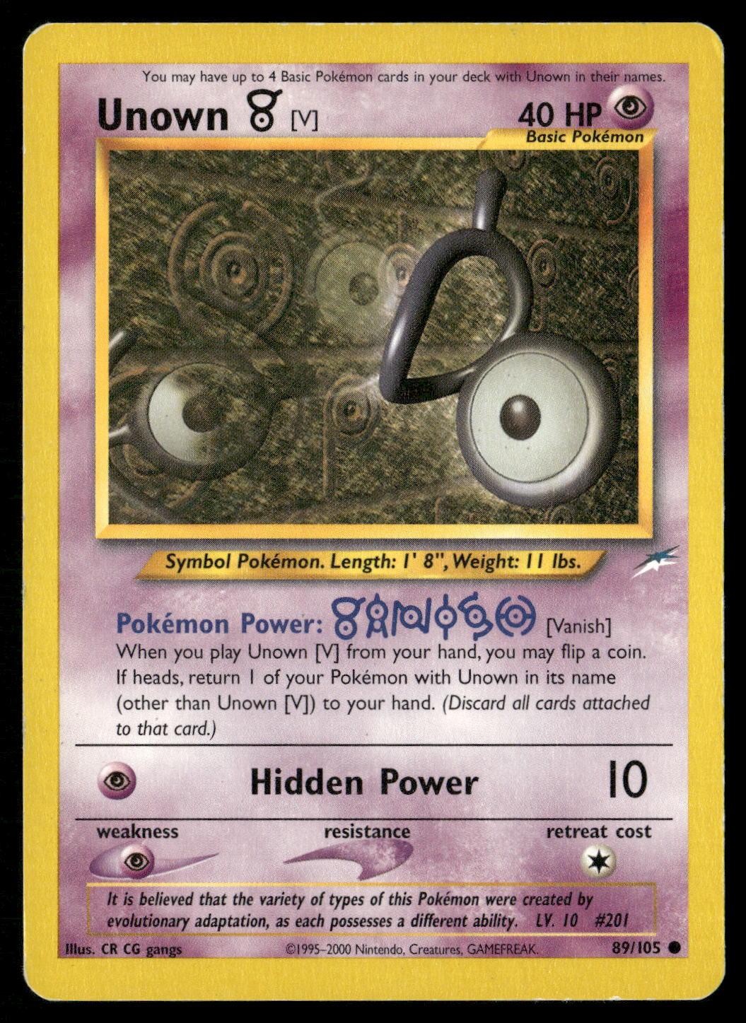 Unown [V] 89/105 Common Neo Destiny Pokemon Heavily Played