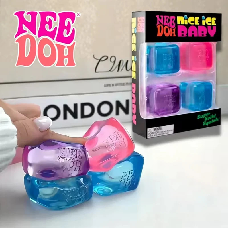 🧊 NeeDoh Nice Ice Baby 4-Pack Mini Cubes | Authentic Squishy Fidget Toy ✨