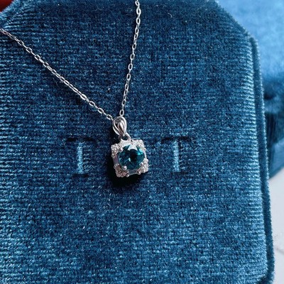 14K White Gold Plated 2Ct Round Cut London Blue Topaz Halo Pendant Free Chain