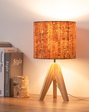 36cm Wood Bedside Table Lamp, Tripod Desk Lamp, Tree Bark Lampshade, On-Off