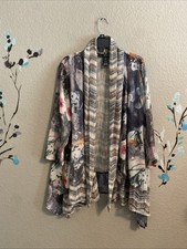 Ali Miles Floral Patchwork Kimono Cardigan Mixed Media Lightweight Boho Sheer PL
