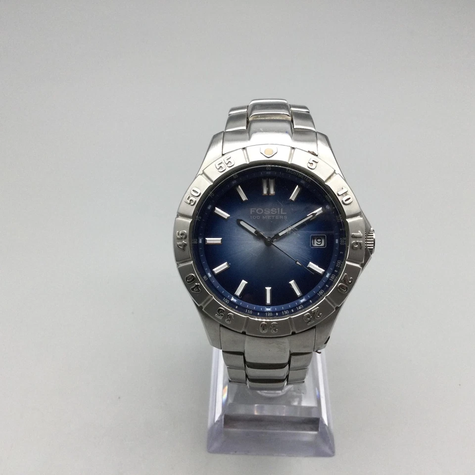Fossil Blue Watch Mens 40mm Stainless Steel Date 100M AM-3869 New Battery 7" - Image 2 of 4