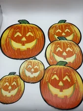 Vintage Halloween Jack O' Lantern Set Of 6 Diecut Decoration Amscan 1980s