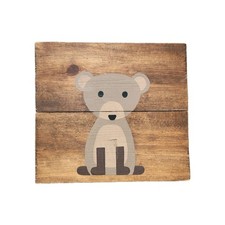 Wooden Nursery Kids Room Decor Solid Wood Wall Hanging Bear Wolf Folk Art Rustic