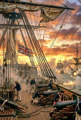 H.M.S VICTORY  ABOVE DECKS AT THE BATTLE OF TRAFALGAR 10x8 INCH PRINT 