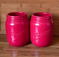 Set of 2 Ceramic Mason Storage Utensil Jars/Vase Red New. 