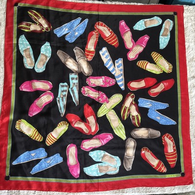 ECHO Red Colorful Shoes Alpargatas Espadrilles Slippers 100% Silk Square Scarf