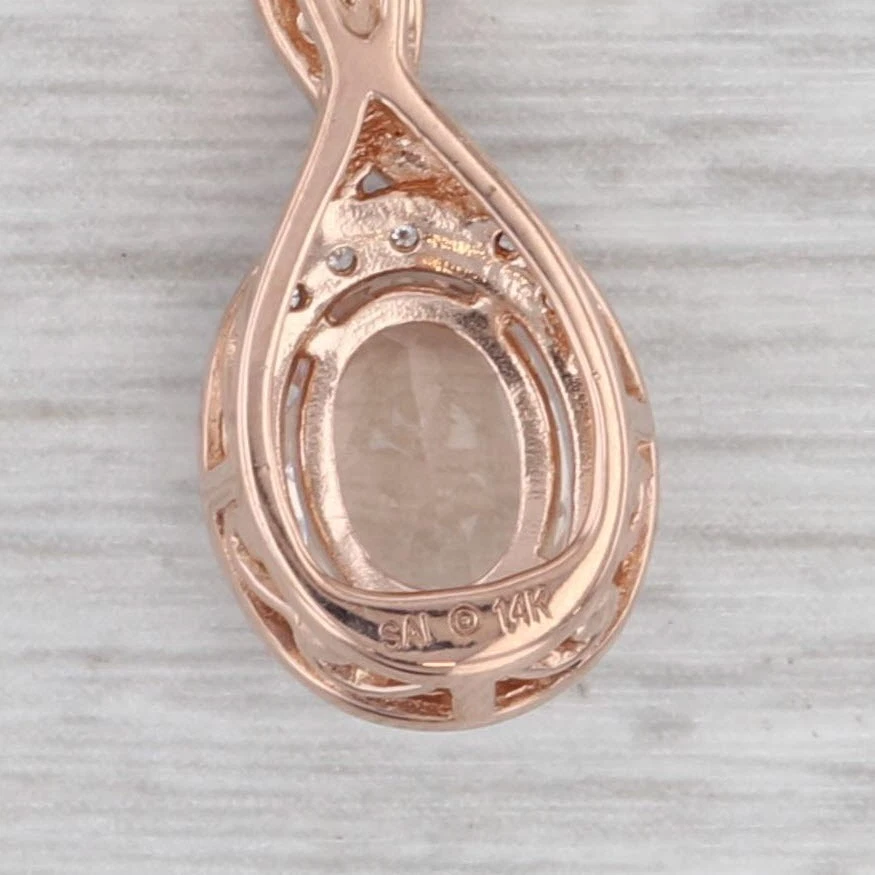 Collar colgante con halo de diamantes de morganita de 1,18 quilates de oro rosa de 14 k cadena de caja de 18,25" Foto 4 de 4