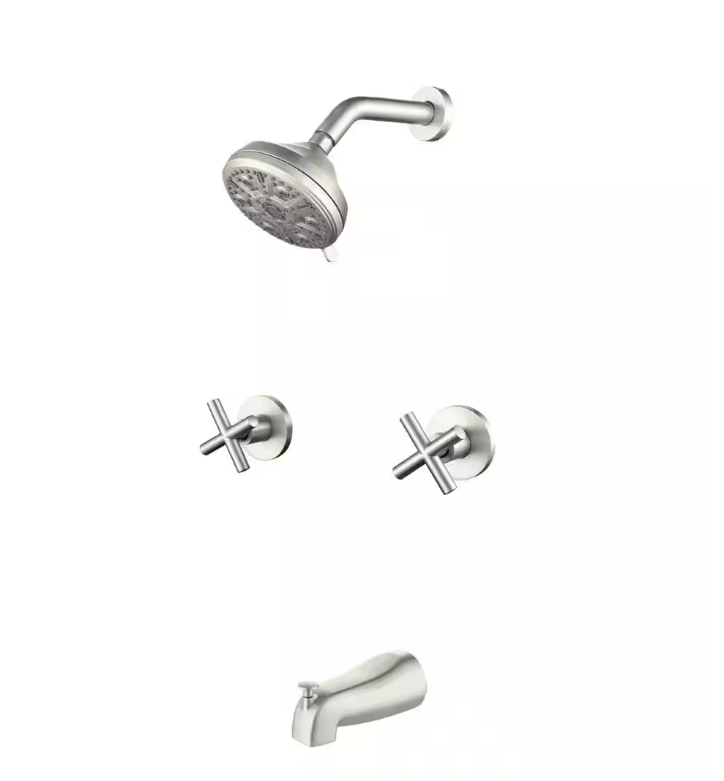 Brushed Nickel Double Handle 10-Spray Tub Shower Faucet 1.8 GPM with Valve