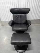 Ekornes Stressless Large "Jazz" Black Leather Recliner and Ottoman | Free Ship