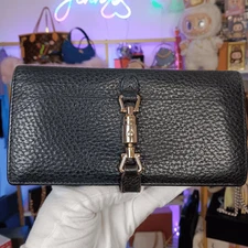 Gucci Jackie 1961 Black Pebble Leather Large Size Wallet