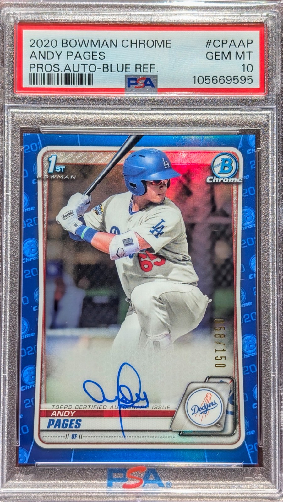 2020 Bowman Chrome ANDY PAGES 1st True Blue Refractor Auto /150 PSA 10