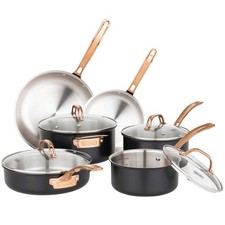 Viking 3-Ply Cookware Set, 10 Piece Stainless 10 Black with Copper