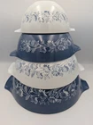 Vintage Pyrex Blue/White Colonial Mist Cinderella Nesting Bowls 441-444