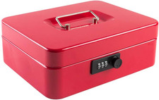 Large Cash Box with Combination Lock Safe Metal Money Box with Money