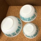 PYREX Amish Butterprint Turquoise Cinderella Mixing Bowl Set 3 Pc Vintage