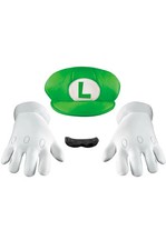 Luigi Adult Costume Accessory Kit Super Mario Licensed 3 Piece Set
