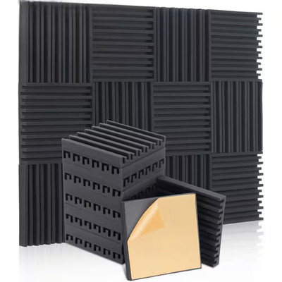 24-Pack Self-Adhesive Acoustic Foam Panels, 12X12X2 Inches, Black, High Density
