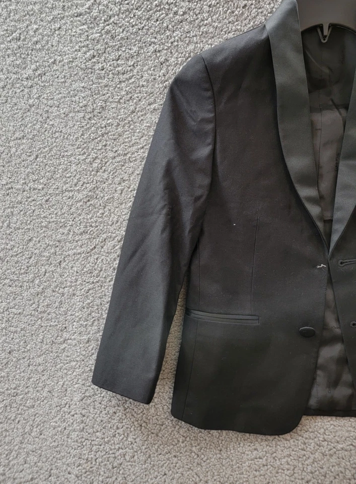 Traje de Esmoquin Calvin Klein Chaqueta Niños Grandes 8 Negro Mezcla de Lana Sólida Bolsillos Ribeteados Foto 3 de 4
