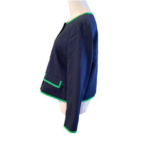 Giacca J.Crew nuova con etichetta in tweed blu navy e verde testurizzato cotone crop 8 bottoni oro - Foto 3 di 8