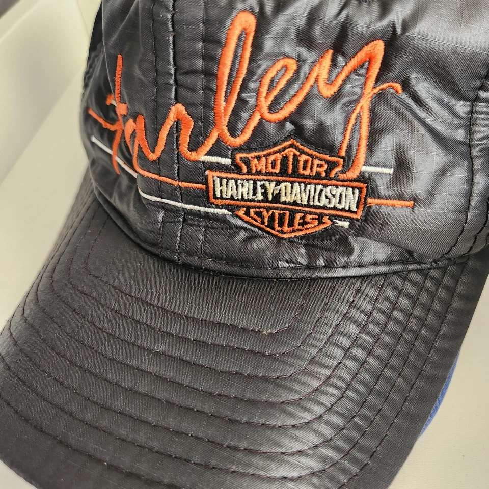 Vintage 90s Harley Davidson Logo Motorcycle Strapback Hat Biker Cap Nylon Black - Image 2 of 4