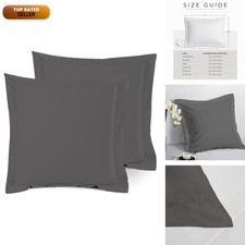 Saferay Green Solid Pillow Sham Set 2, Euro 26x26 Dark Gray, 2" Flange Pillow
