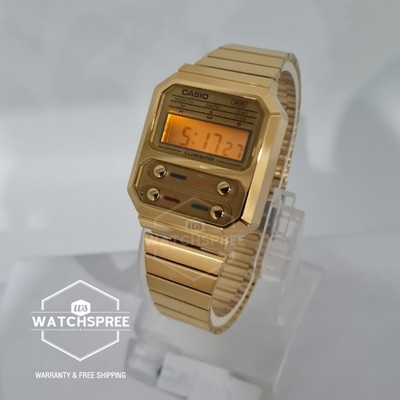 Casio Vintage Style Digital Gold Ion Plated Stainless Steel Band