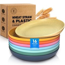 16-Piece Wheat Straw Kids Plates,9.8'' Deep Dinner Plate,Dishwasher Safe, Reu...