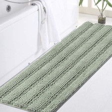 Turquoize Bathroom Runner Rug 17"X47", Soft Absorbent Chenille Bath Rug  Sage,