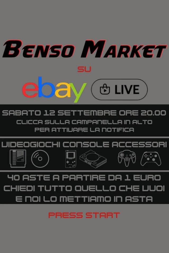 Benso Market su eBay LIVE! Videogiochi e console retrogaming in asta da 1€!