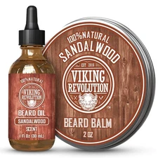 Viking Revolution Sandalwood Beard Balm for Men (2oz) and Sandalwood Beard Oil