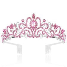 Chanaco Pink Tiara Crown - Girls' Princess Birthday Crown, F Rhinestones