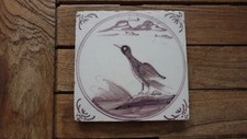 Antique Framed Dutch Delft Tile manganese bird. 18th century