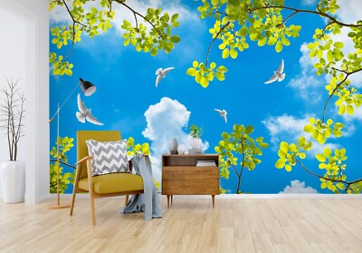3D Green Leaf Branches ZHUA763 Wallpaper Wall Murals Removable Self-adhesive Ann
