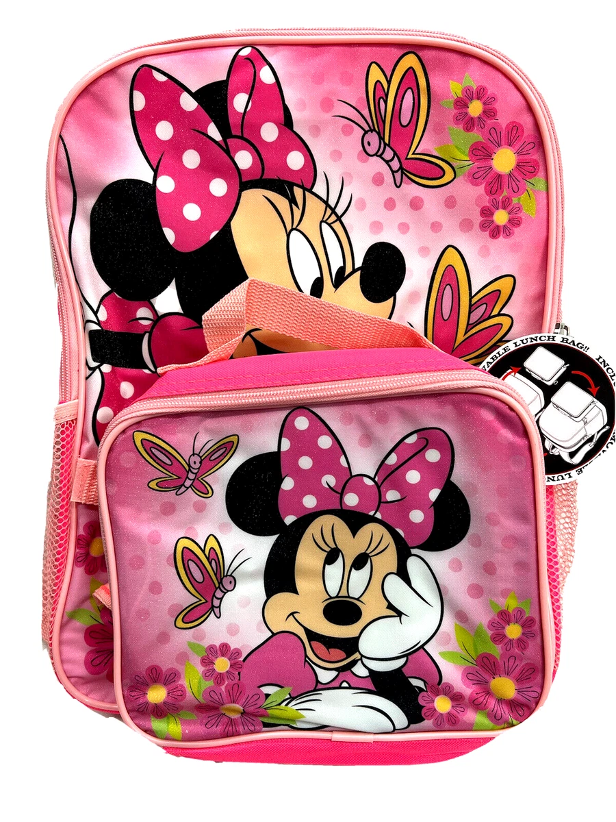 Disney Minnie Mouse 16 Large Backpack School bag With Dettachable lunch box