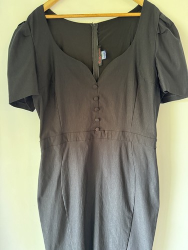 DEADLY DAMES Womens Black Wiggle Dress Pleated Sleeves Kicks Buttons Sz 3X Vgc - Picture 3 of 10
