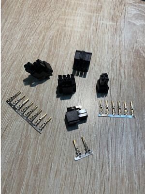 Molex 4+4 Pin CPU Strom Stecker Schwarz, Male 4,2mm + 8 vergoldete Crimp Pins