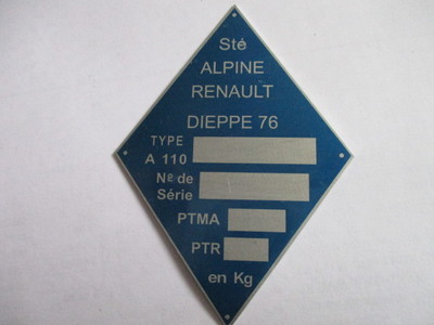 Typenschild Renault Alpine A110 110 Schild ID-plate s66 s65