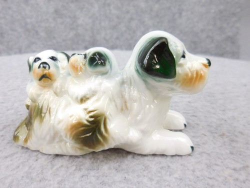 Vintage Terrier Mother with Pups Bone China Figurine 50's Taiwan Decor
