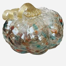 Boston International Hand Blown & Crafted Large Mottled Glass Pumpkin NEW
