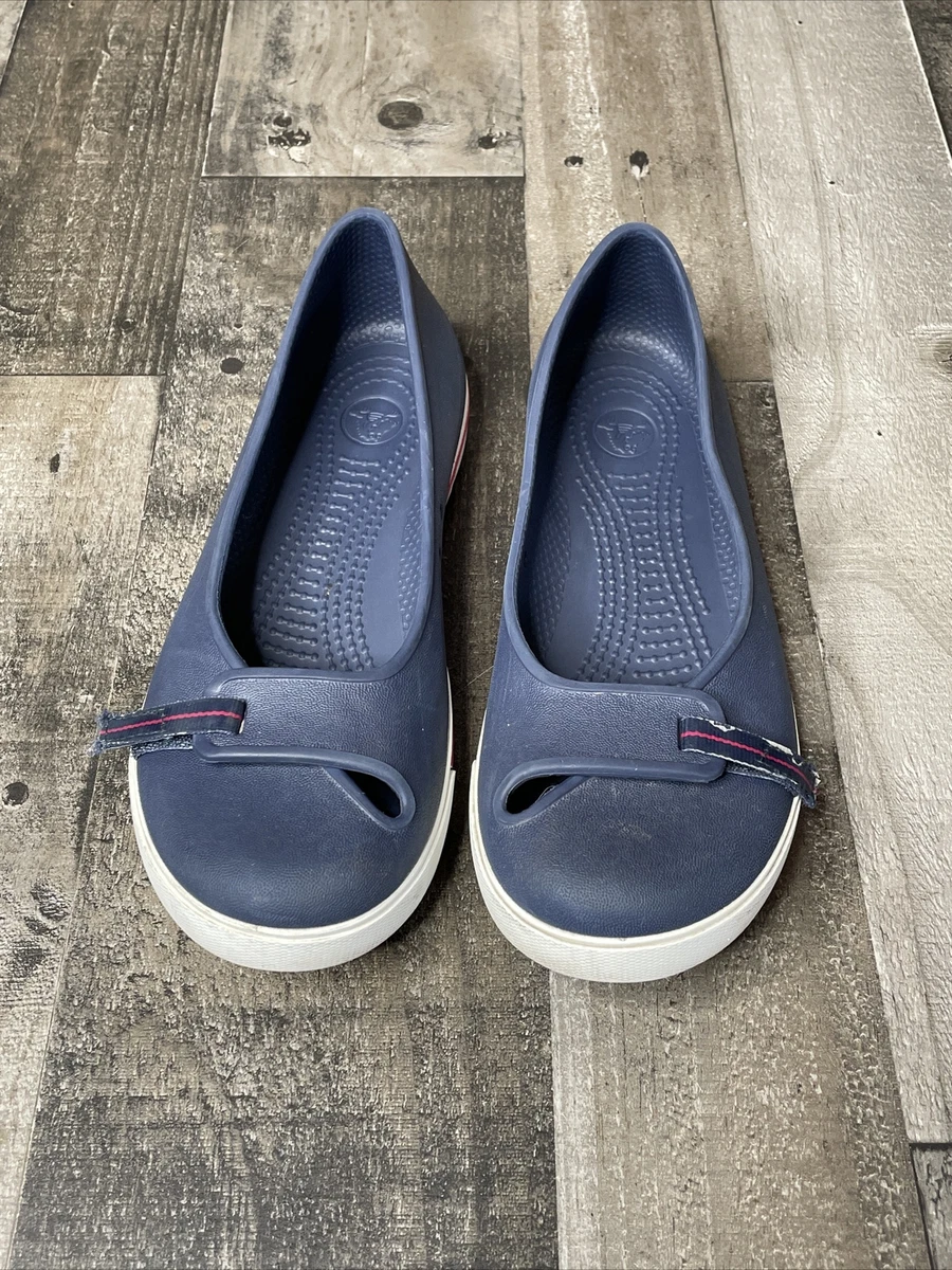 Crocs Crocband Sporty Ballet Flats Shoes Womens Size 7 Navy Blue White Red