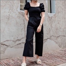 h m black Cropped long puff sleeve Jumpsuit size 8