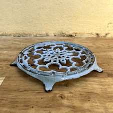 Antique vintage french Cast iron kitchen Trivet france blue purple 06102418