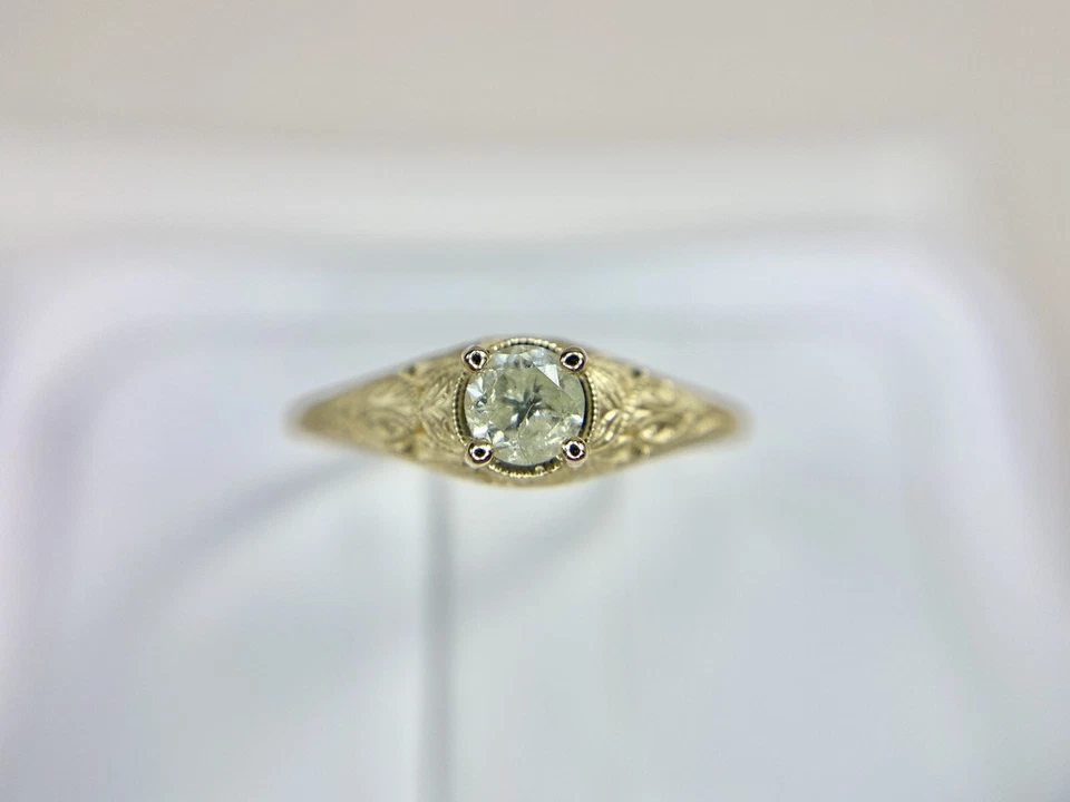 Anel de noivado de filigrana de ouro amarelo 14k estilo vintage diamante redondo natural - Imagem 2 de 4