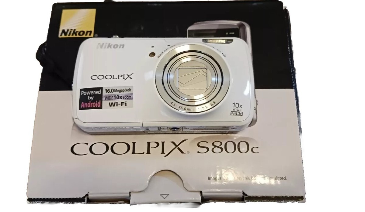 Nikon Android COOLPIX S800c White Camera 16MP - Near Mint